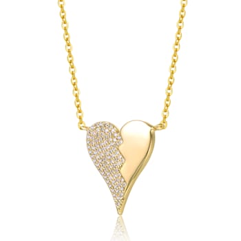 Clear Cubic Zirconia, 14k Yellow Gold Plated over Brass Broken Heart
Pendant Necklace