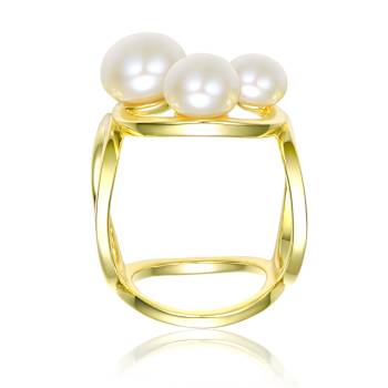 Pear Shape Pearl Cluster Ball Ring In 14K Gold Over Sterling Silver