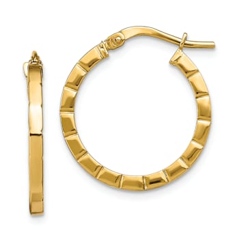 14k Yellow Gold 13/16" Small Striped Edge Hoop Earrings
