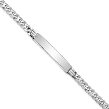 Rhodium Over 14k White Gold Flat Curb Link ID Bracelet