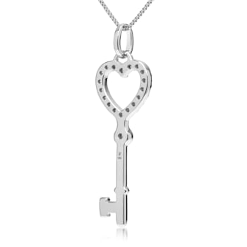 White Cubic Zirconia 14k White Gold Key Pendant With Chain 0.20ctw