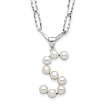 Rhodium Over Sterling Silver 3-5.5mm Freshwater Cultured Pearl LETTER S
18-inch Necklace
