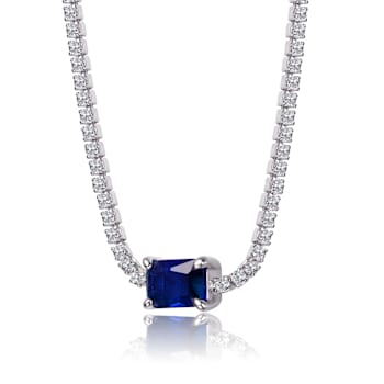 Sapphire Color CZ Solitaire Necklace In Sterling Silver