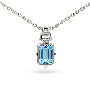 Natural Sky Blue Topaz Sterling Silver Octagen Shape Pendant with Chain