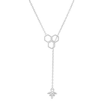 White Cubic Zirconia Rhodium Over Sterling Silver Bee Necklace 0.04ctw