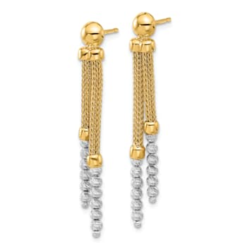 14K Two-tone Polished and Diamond-cut Beaded Dangle Post Earrings
