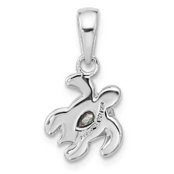 Rhodium Over Sterling Silver Antiqued Crystal Dec Birthstone Turtle Pendant