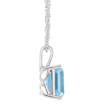 10x8mm Emerald Cut Sky Blue Topaz Rhodium Over Sterling Silver Pendant
With Chain