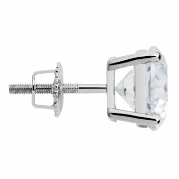 White Cubic Zirconia 14k White Gold Single Stud With Velvet Gift Box 1.50ctw