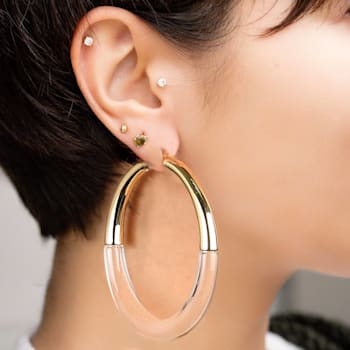 14K Yellow Gold Over Brass Acrylic XL Clear Chunky Graduated Hoop Earrings