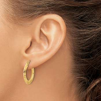14k Yellow Gold Polished and Diamond-Cut 7/16" Knife Edge Hoop Earrings