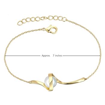 Pear Shape Pearl Ribbon Cable Bracelet In 14K Gold Over Sterling Silver