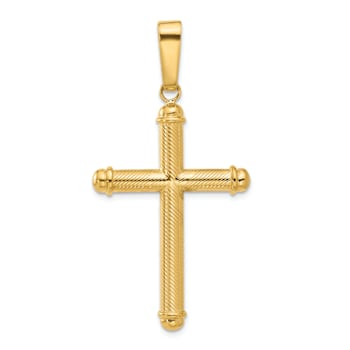 14k Yellow Gold Polished and Textured Cross Pendant
