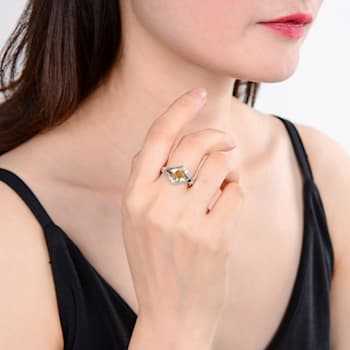Square Citrine with White Topaz Accents Sterling Silver Ring, 0.93ctw