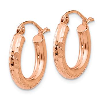 14k Rose Gold 5/8" Polished Small Diamond-Cut Tube Hoop Earrings