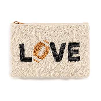 Shiraleah "LOVE" Glass Beaded Zip Pouch, Ivory Color