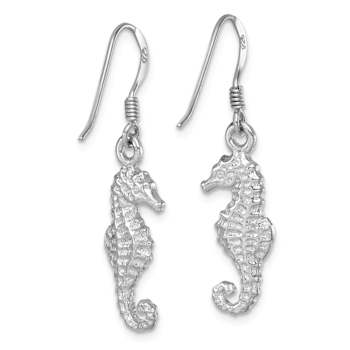 Rhodium Over Sterling Silver Polished Seahorse Dangle Earrings