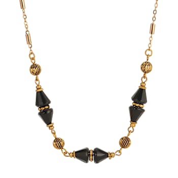 Yellow Base Metal Teardrop Glass Bead Collar Necklace 16 inch