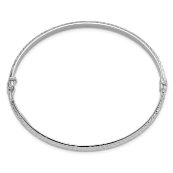 Rhodium Over 14K White Gold Diamond Cut 4mm Hinged Bangle