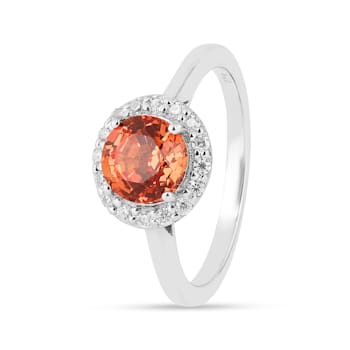 Peach Orange Rhodium Over Sterling Silver Lab Created Padparadscha
Sapphire Halo Ring
