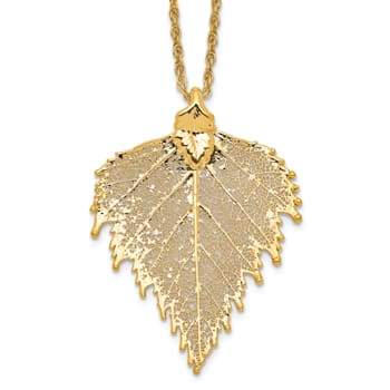 24k Yellow Gold Dipped Birch Leaf with 20 Inch Gold-tone Necklace