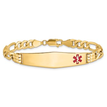 14k Yellow Gold Medical Soft Diamond Shape Enamel Figaro Link ID Bracelet