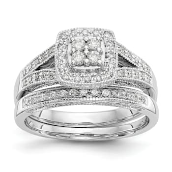 Rhodium Over 14K White Gold Diamond Cluster Engagement Ring 0.50ctw