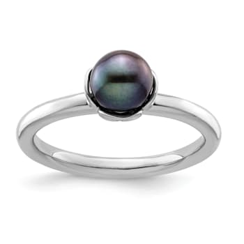 Rhodium Over Sterling Silver Stackable Expressions Black Freshwater
Cultured Pearl Ring