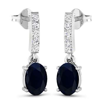 1.50ctw 14K White Gold Blue Sapphire and White Diamond Halo Earrings