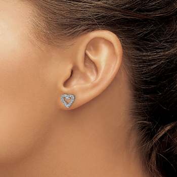 Rhodium Over 14k White Gold Diamond Heart Stud Earrings
