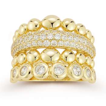 Rachel Zoe CZ Multi-Row Stacked Statement Ring in 14K Gold Over Sterling Silver