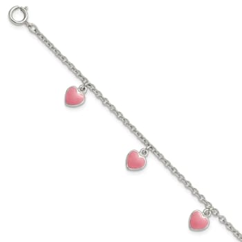 Rhodium Over Sterling Silver Childs Enamel Hearts 5.5-inch with 0.5-inch
Extension Bracelet
