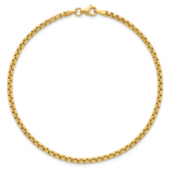 14K Yellow Gold Polished Rounded Box Chain 2.25mm Men's Bracelet