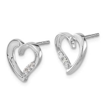 Rhodium Over 14k White Gold Diamond Heart Stud Earrings
