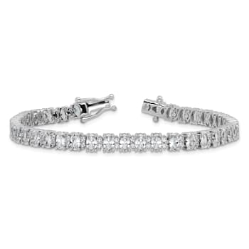 Rhodium Over Sterling Silver Polished Fancy Oval Cubic Zirconia Bracelet