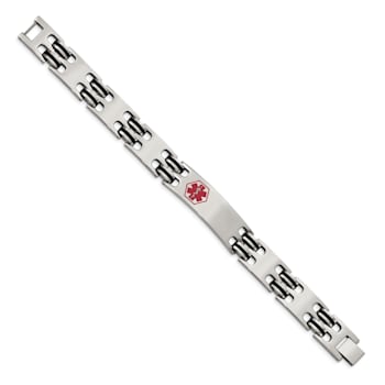 Stainless Steel Black Rubber Red Enamel 8.25-inch Medical ID Bracelet