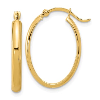 14k Yellow Gold Oval Hoop Earrings
