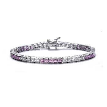 Pink And White CZ Tennis Bracelet In Sterling Silver