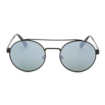 Guess Matte Black Round Frame / Green Mirrored Lenses Sunglasses