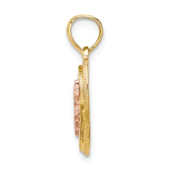 14k Two-tone Gold Textured Mom Heart Charm
