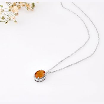 Oval 2.5ct Citrine with Round Moissanite Accents Pendant Style Necklace