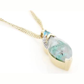 Blue Chalcedony, Neon Apatite And White Zircon Pendant Necklace In 18K
Gold Over Sterling Silver 2.33ctw
