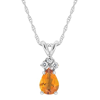 7x5mm Pear Shape Citrine with Diamond Accents 14k White Gold Pendant
With Chain