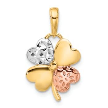 14K Yellow Gold with Rose and White Rhodium Polished and Diamond-cut
Clover Pendant
