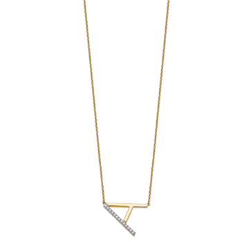 14k Yellow Gold and Rhodium Over 14k Yellow Gold Sideways Diamond
Initial A Pendant 18 Inch Necklace