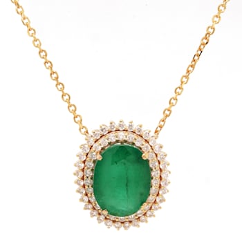 3.50 Ctw Emerald and 0.46 Ctw White Diamond Pendant in 14K YG