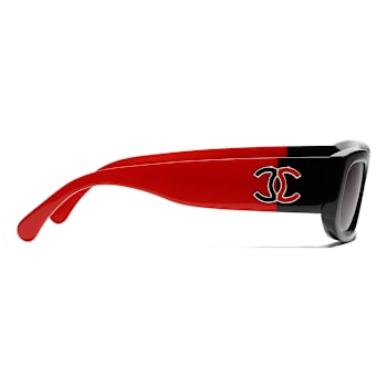 Chanel Black and Red Rectangular Frames / Gray Gradient Lenses Sunglasses