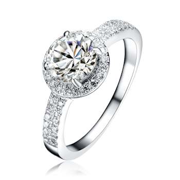 CZ Halo Engagement-Style Ring In Sterling Silver