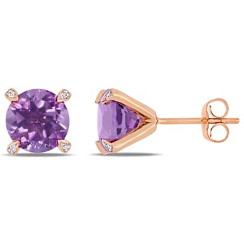 Amethyst and Diamond 10K Pink Gold Earrings 3.02ctw