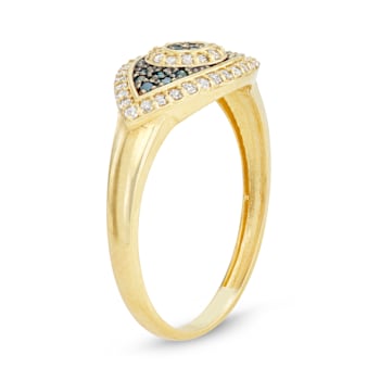 Blue And White Diamond 10K Yellow Gold Evil Eye Cluster Ring 0.30ctw
